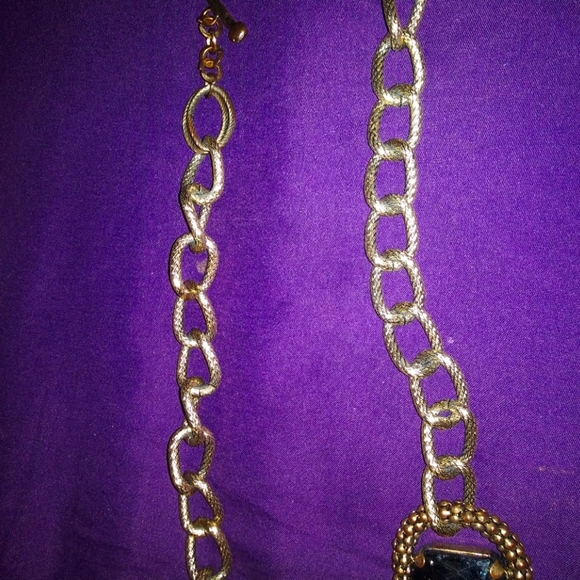 Chunky statement gold plated link necklace with huge brown/black gems - Picture 7 of 7